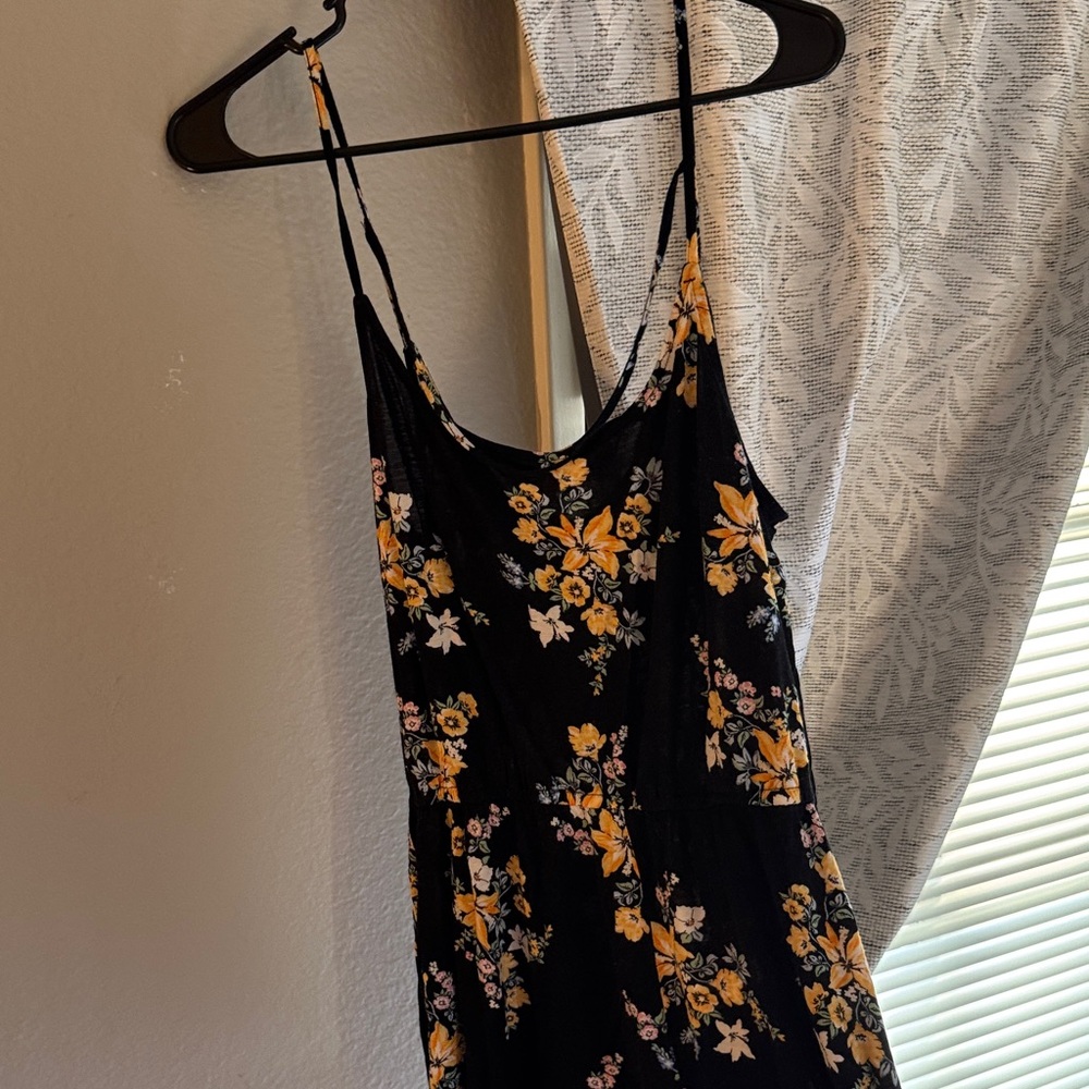 Divided Black Camisole Romper with Yellow Floral Print